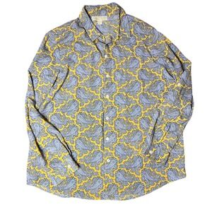 Michael Kors Paisley Print Button Down Shirt Menswear Dressy Gray Yellow